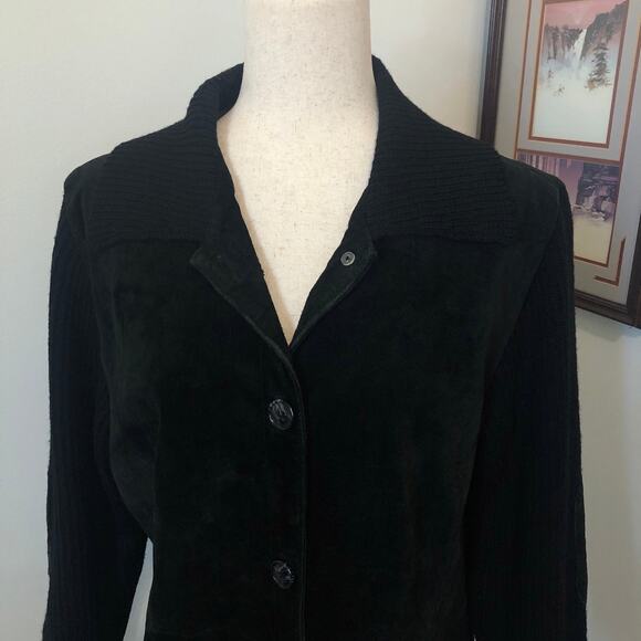 Vintage Y2K Terry Lewis Classic Luxuries Black Leather Wool Knit Jacket Suede L - Picture 2 of 11